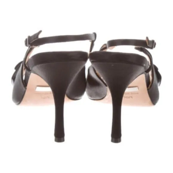 BADGLEY MISCHKA Black Satin Peep Toe Sandals - Size: 10 -