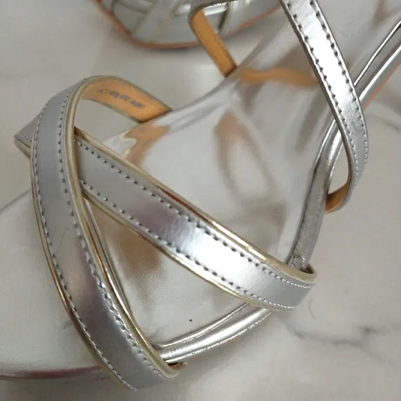 Badgley Mischka Fierce Ankle Strap Silver/Gold Heeled Sandals - 8.5