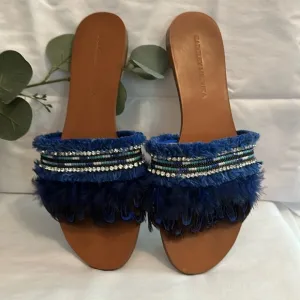 Badgley Mischka | Fortune | Embellished | feather beads rhinestone | 9 | sandals