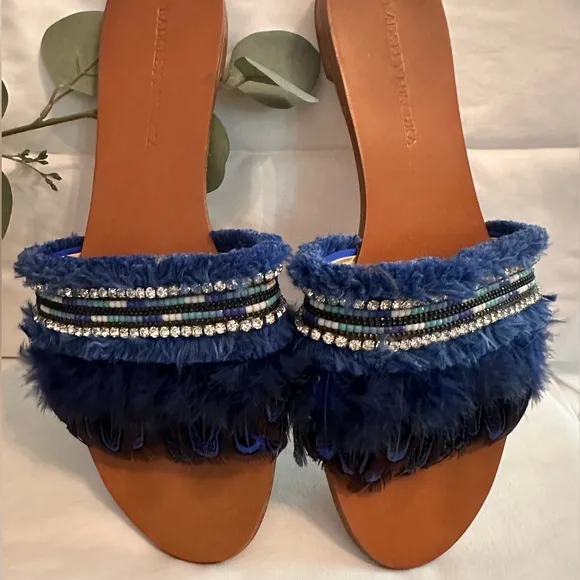 Badgley Mischka | Fortune | Embellished | feather beads rhinestone | 9 | sandals