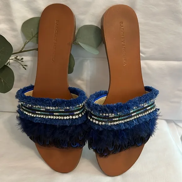 Badgley Mischka | Fortune | Embellished | feather beads rhinestone | 9 | sandals