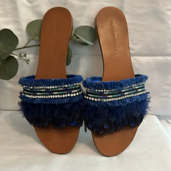 Badgley Mischka | Fortune | Embellished | feather beads rhinestone | 9 | sandals