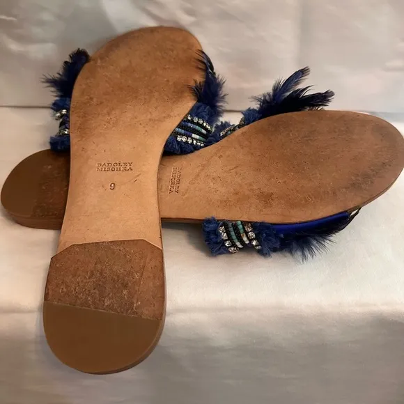 Badgley Mischka | Fortune | Embellished | feather beads rhinestone | 9 | sandals