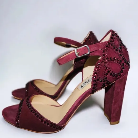 Badgley Mischka Maroon strass Jeweled Heels sandals