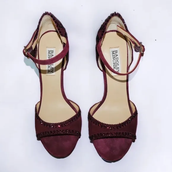 Badgley Mischka Maroon strass Jeweled Heels sandals