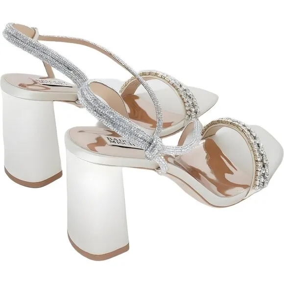 Badgley Mischka Naomi Heeled Sandal, Elegant Ivory Satin - Size 11 US