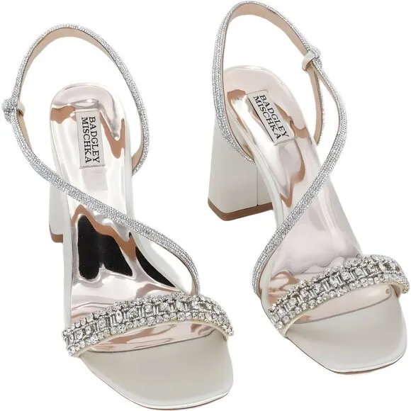 Badgley Mischka Naomi Heeled Sandal, Elegant Ivory Satin - Size 11 US