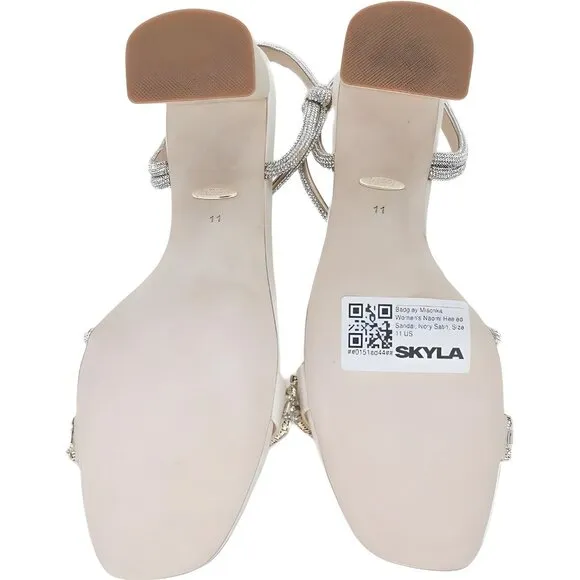 Badgley Mischka Naomi Heeled Sandal, Elegant Ivory Satin - Size 11 US
