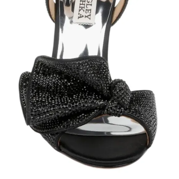 Badgley Mischka Rhinestone Remi Ankle Strap Sandals Black Satin Size 6.5 NWT