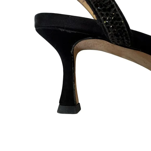 Badgley Mischka Rhinestone Remi Ankle Strap Sandals Black Satin Size 6.5 NWT
