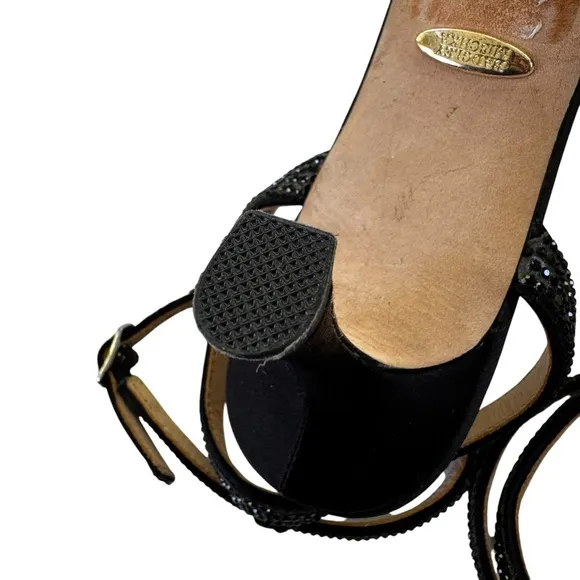 Badgley Mischka Rhinestone Remi Ankle Strap Sandals Black Satin Size 6.5 NWT