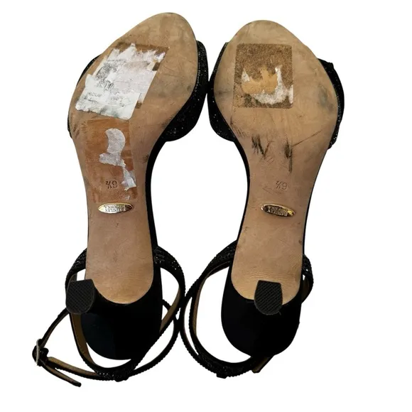 Badgley Mischka Rhinestone Remi Ankle Strap Sandals Black Satin Size 6.5 NWT