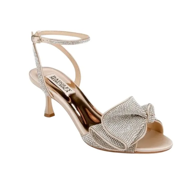 Badgley Mischka Rhinestone Remi Ankle Strap Sandals Black Satin Size 6.5 NWT