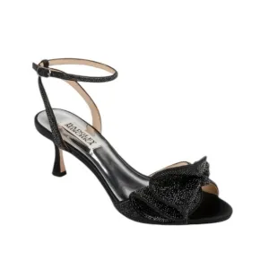 Badgley Mischka Rhinestone Remi Ankle Strap Sandals Black Satin Size 6.5 NWT