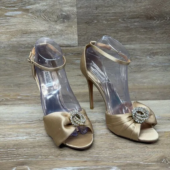 Badgley Mischka Satin Bow Accent Heeled Sandals Women's Size 8.5