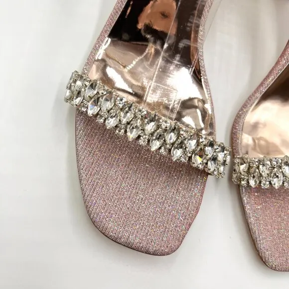 Badgley Mischka Womens 10 Harriet Pink Silver Jeweled Dress Sandals Heels Shoes