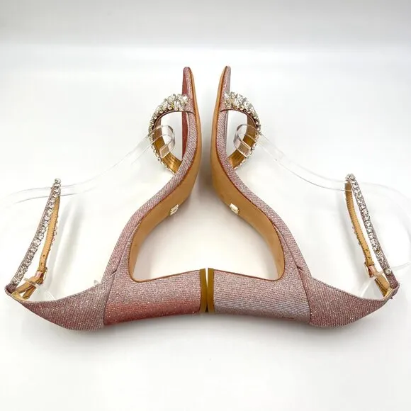 Badgley Mischka Womens 10 Harriet Pink Silver Jeweled Dress Sandals Heels Shoes