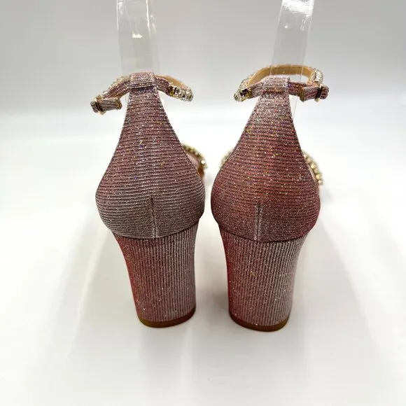 Badgley Mischka Womens 10 Harriet Pink Silver Jeweled Dress Sandals Heels Shoes
