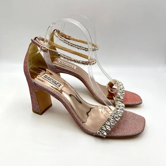 Badgley Mischka Womens 10 Harriet Pink Silver Jeweled Dress Sandals Heels Shoes