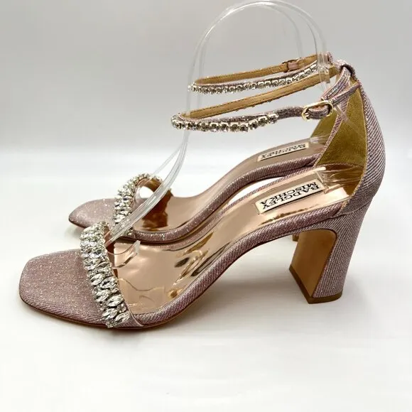 Badgley Mischka Womens 10 Harriet Pink Silver Jeweled Dress Sandals Heels Shoes
