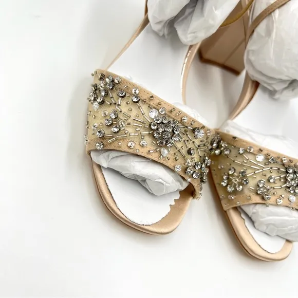 Badgley Mischka Womens Blaine Latte Satin Jeweled Dress Sandals Heels Shoes 7.5