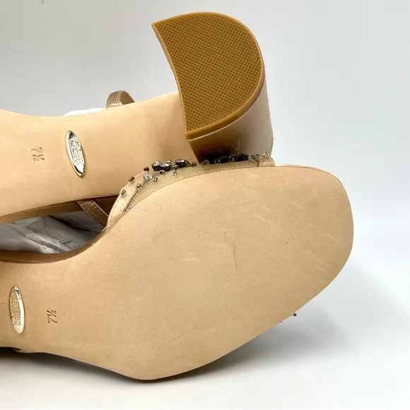 Badgley Mischka Womens Blaine Latte Satin Jeweled Dress Sandals Heels Shoes 7.5