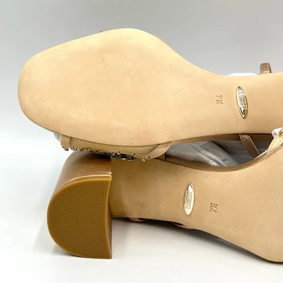 Badgley Mischka Womens Blaine Latte Satin Jeweled Dress Sandals Heels Shoes 7.5