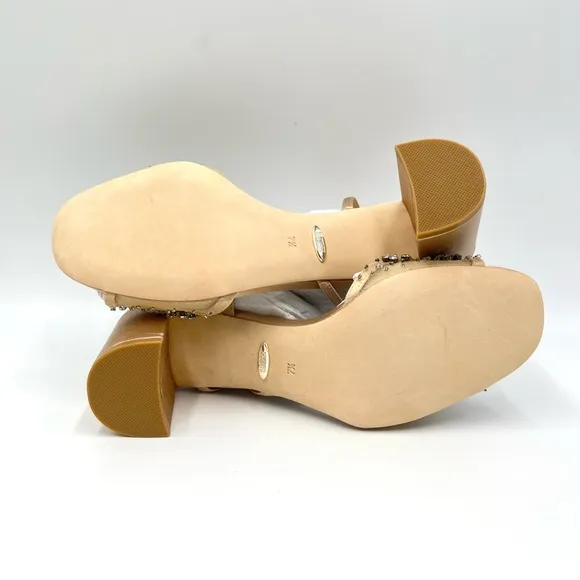 Badgley Mischka Womens Blaine Latte Satin Jeweled Dress Sandals Heels Shoes 7.5