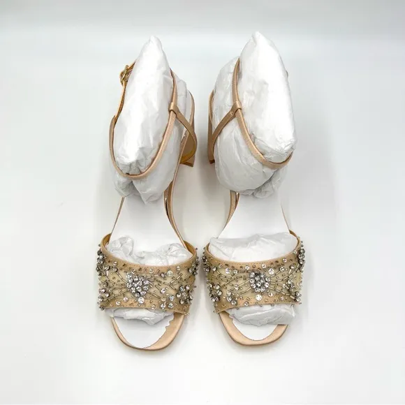 Badgley Mischka Womens Blaine Latte Satin Jeweled Dress Sandals Heels Shoes 7.5