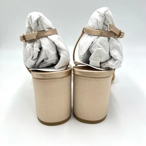 Badgley Mischka Womens Blaine Latte Satin Jeweled Dress Sandals Heels Shoes 7.5