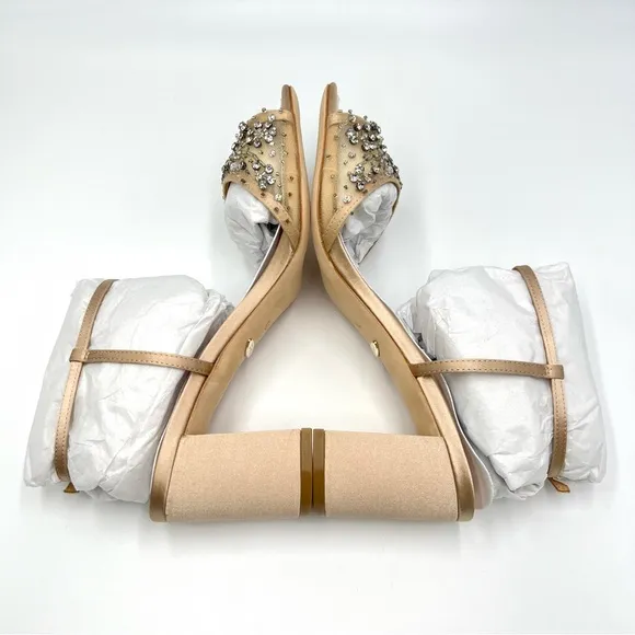 Badgley Mischka Womens Blaine Latte Satin Jeweled Dress Sandals Heels Shoes 7.5