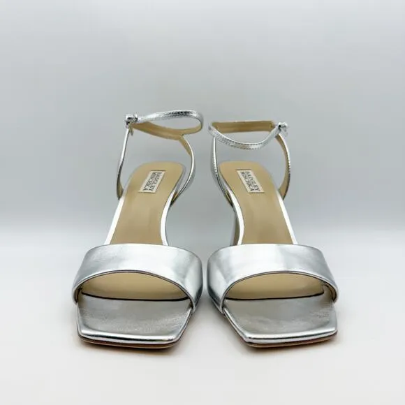Badgley Mischka Women's Cady Sandals 9.5 Silver Leather Square Toe High Heel NIB