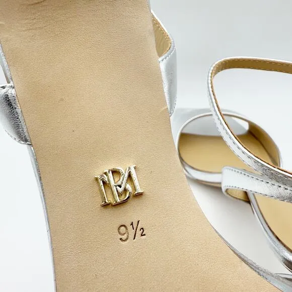 Badgley Mischka Women's Cady Sandals 9.5 Silver Leather Square Toe High Heel NIB