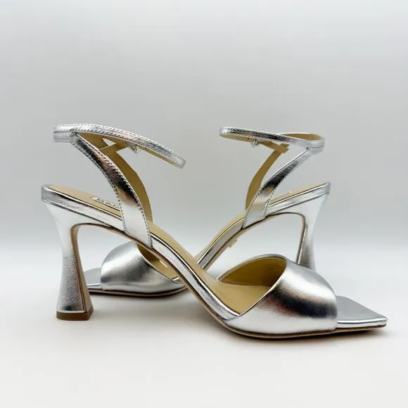 Badgley Mischka Women's Cady Sandals 9.5 Silver Leather Square Toe High Heel NIB