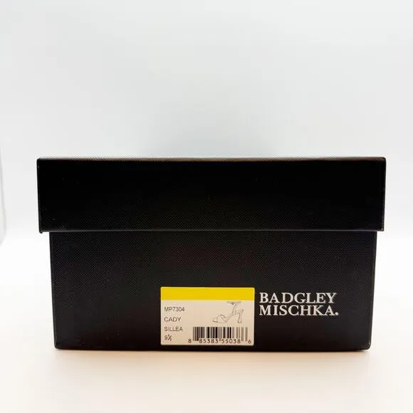 Badgley Mischka Women's Cady Sandals 9.5 Silver Leather Square Toe High Heel NIB