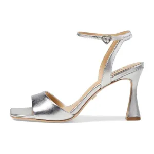 Badgley Mischka Women's Cady Sandals 9.5 Silver Leather Square Toe High Heel NIB