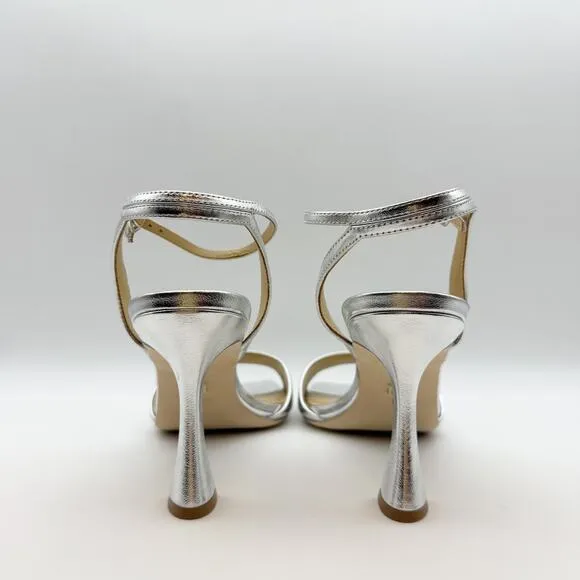 Badgley Mischka Women's Cady Sandals 9.5 Silver Leather Square Toe High Heel NIB