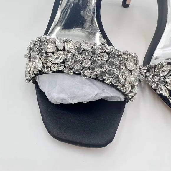 Badgley Mischka Women's Rider MP5921 Black Jeweled Dress Sandals Heels 6 NEW