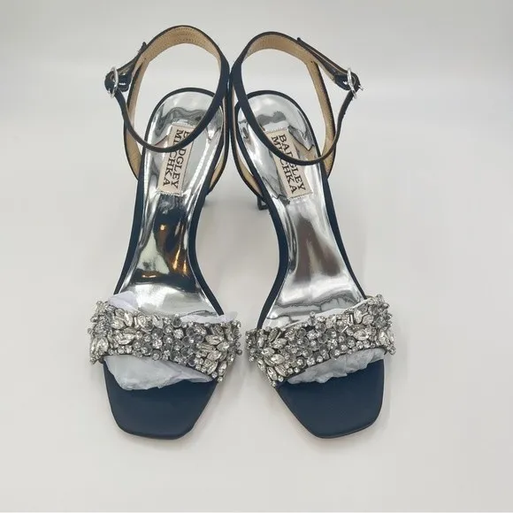 Badgley Mischka Women's Rider MP5921 Black Jeweled Dress Sandals Heels 6 NEW
