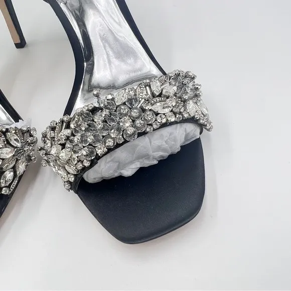 Badgley Mischka Women's Rider MP5921 Black Jeweled Dress Sandals Heels 6 NEW