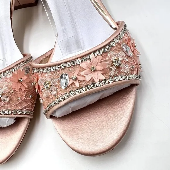 Badgley Mischka Womens Size 8 Taylin Pink Floral Jewel Dress Sandals Heels Shoes
