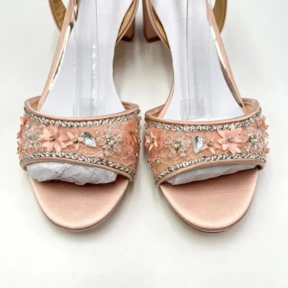 Badgley Mischka Womens Size 8 Taylin Pink Floral Jewel Dress Sandals Heels Shoes