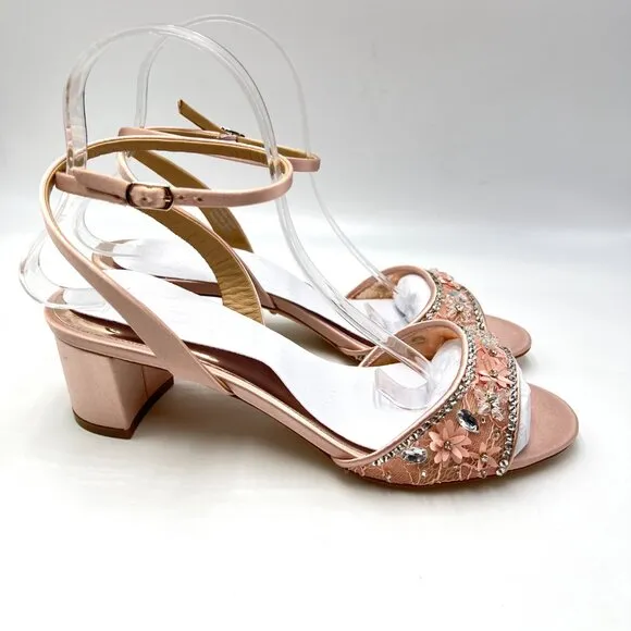 Badgley Mischka Womens Size 8 Taylin Pink Floral Jewel Dress Sandals Heels Shoes