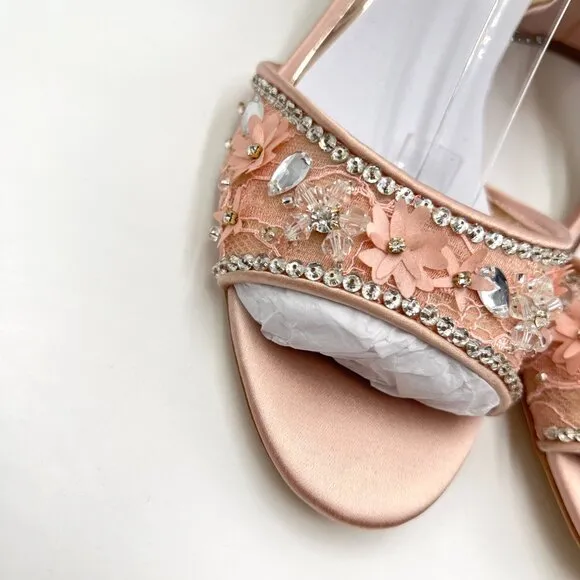 Badgley Mischka Womens Size 8 Taylin Pink Floral Jewel Dress Sandals Heels Shoes