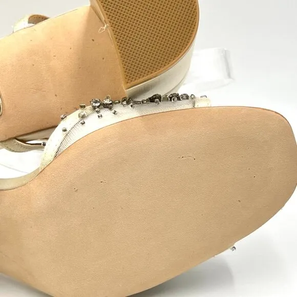 Badgley Mischka Womens Size 9 Blaine Ivory White Jewel Dress Sandals Heels Shoes