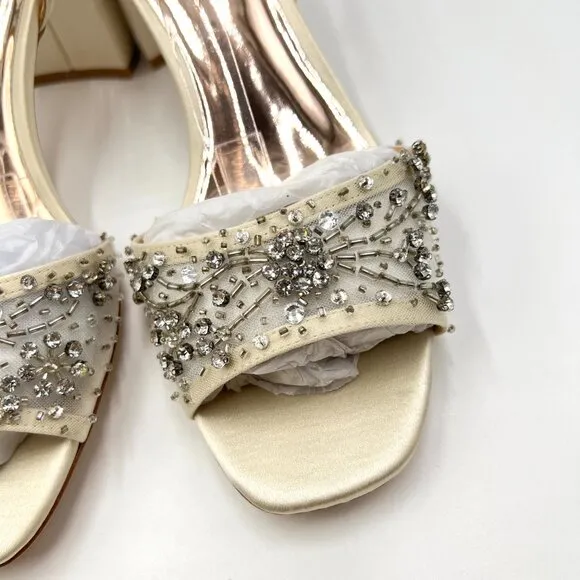 Badgley Mischka Womens Size 9 Blaine Ivory White Jewel Dress Sandals Heels Shoes