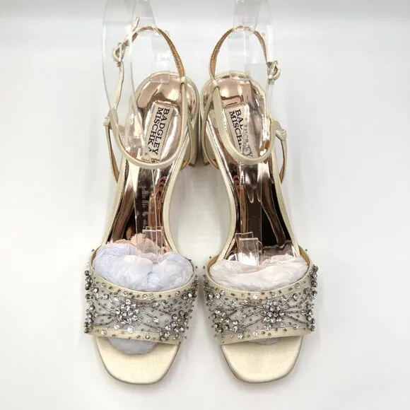 Badgley Mischka Womens Size 9 Blaine Ivory White Jewel Dress Sandals Heels Shoes