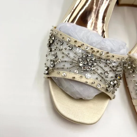 Badgley Mischka Womens Size 9 Blaine Ivory White Jewel Dress Sandals Heels Shoes
