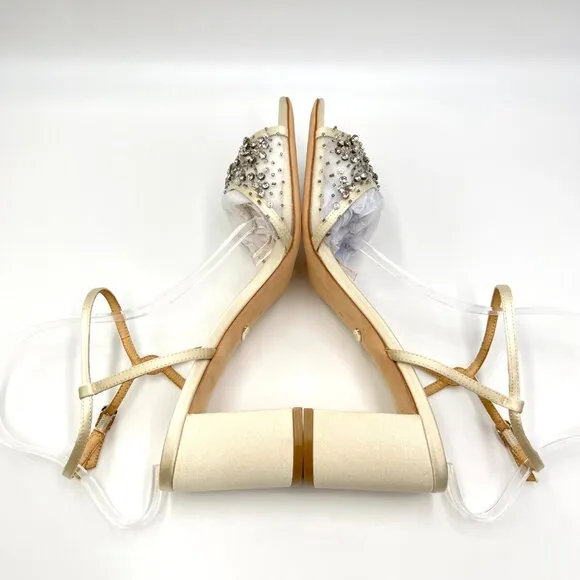 Badgley Mischka Womens Size 9 Blaine Ivory White Jewel Dress Sandals Heels Shoes