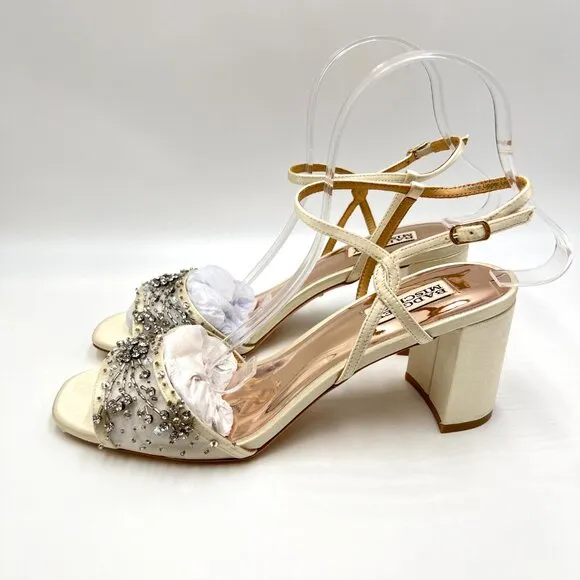 Badgley Mischka Womens Size 9 Blaine Ivory White Jewel Dress Sandals Heels Shoes